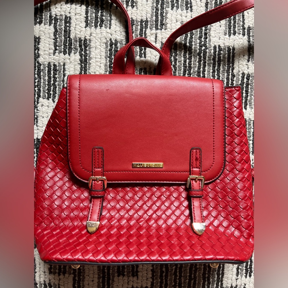 *Malibu Skye Red Woven Leather Backpack